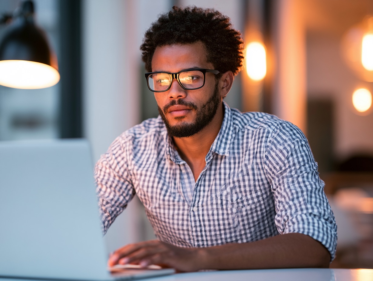 A focused decision maker reviewing a business scenario