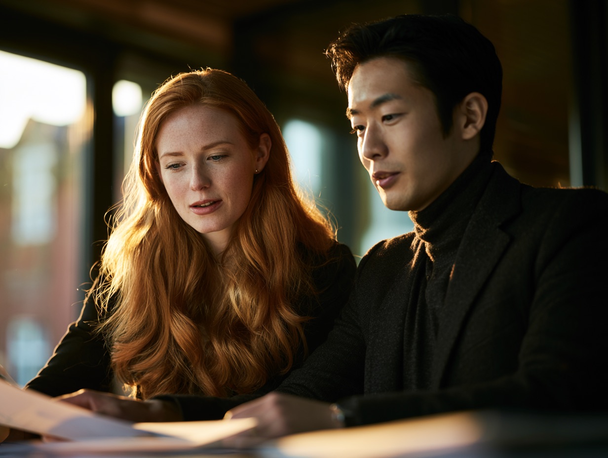 Two colleagues reviewing decision evidence together at a desk